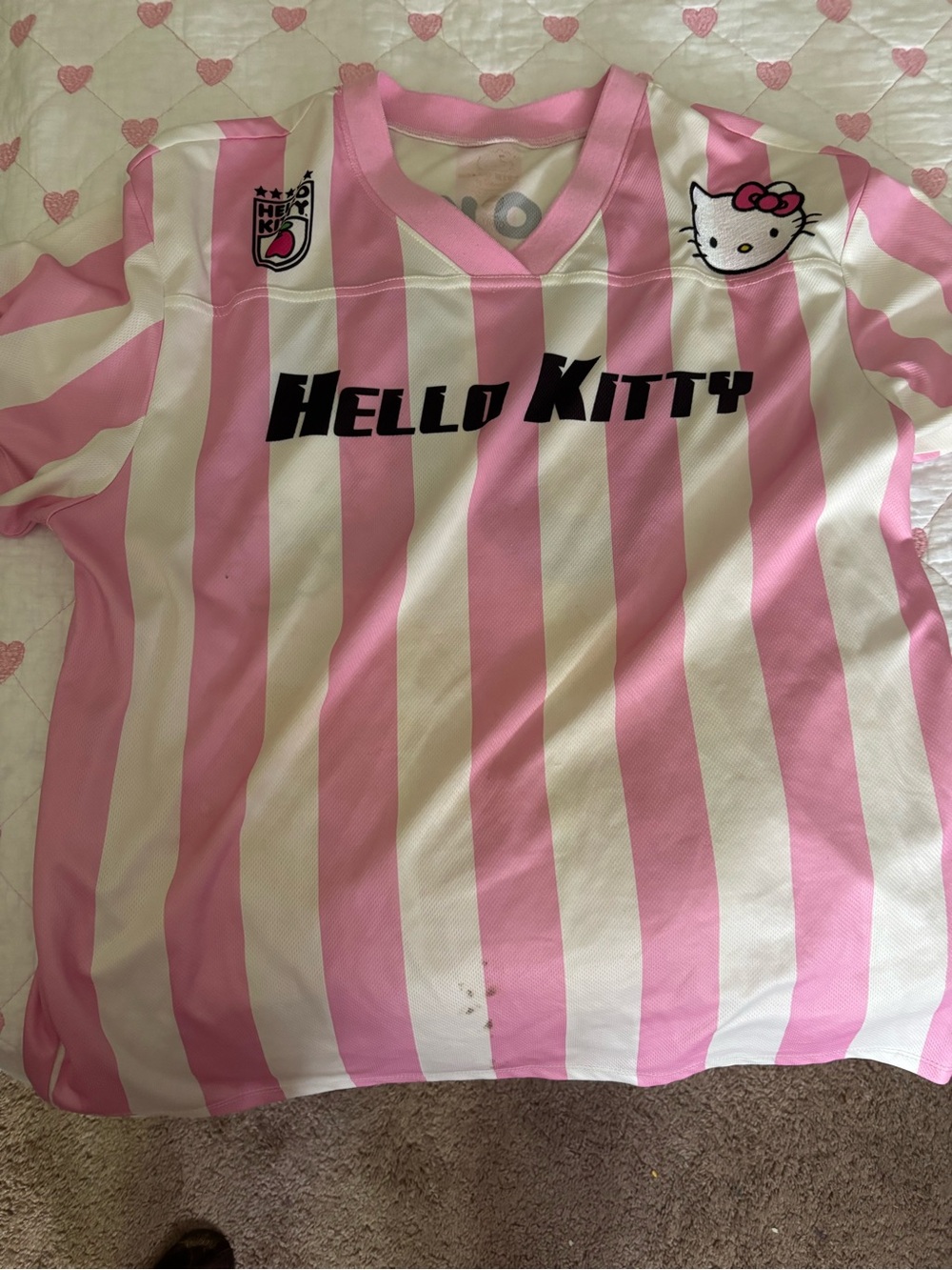 Hello Kitty Pink & White Striped Jersey Shirt